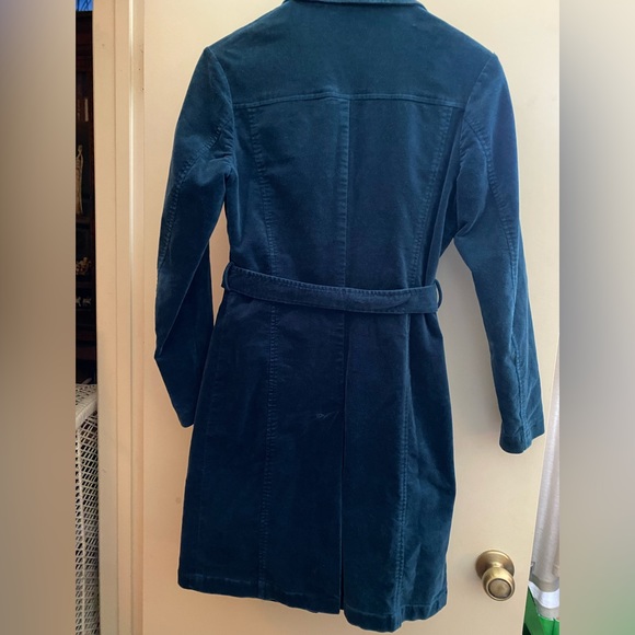 VTG Esprit Blue Cotton Velvet Trench Coat XS - Picture 5 of 15